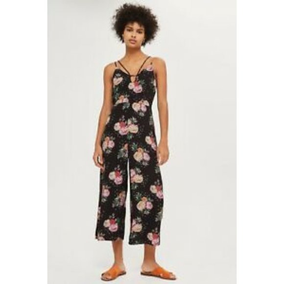 Topshop Pants - TopShop Black Floral Jumpsuit